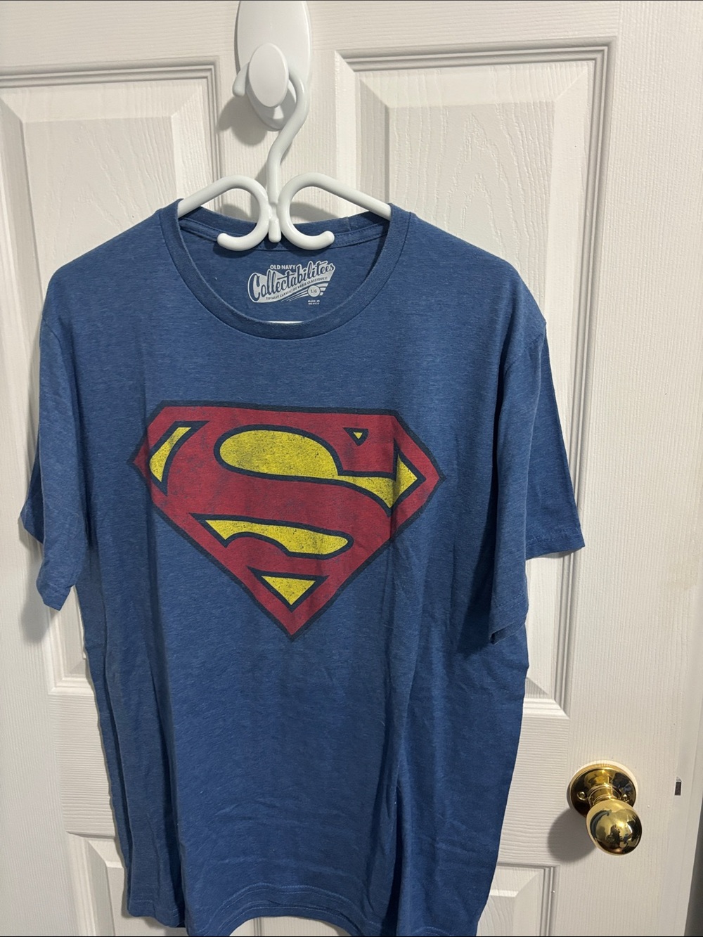 Old Navy Blue Short-Sleeve Tee with Red and Yellow Superman Emblem